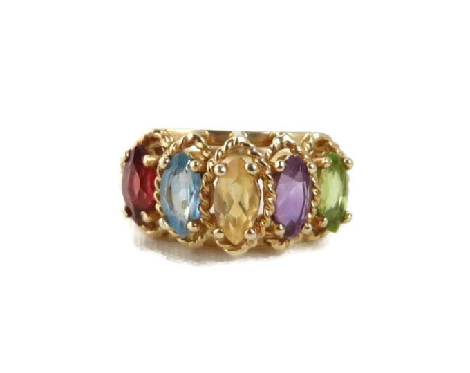10K Gold Ring, Multi Gemstone Ring, Vintage Amethyst, Citrine, Garnet, Peridot, Topaz Ring, Mother's Ring, Gift for Her, Size 6