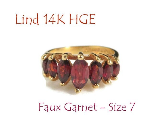 Garnet Ring, Vintage 14k HGE LIND Faux Garnet Ring, Multi-Stone Ring, Size 7, Gift for Her