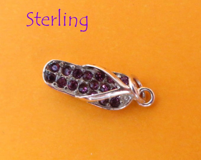 Sterling Silver Sandal Charm - Vintage Amethyst Thong Sandal Charm, Pendant, Starter Charm, Gift for Her