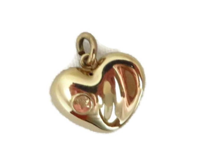 14K Gold Puffy Heart Pendant, Yellow Gold Estate Antique Heart Charm