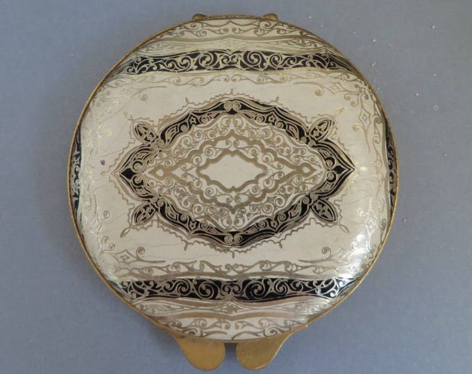 Cover Girl Compact - Vintage Black, Cream Round Mirrored Makeup Case, Collectible Powder Compact