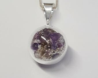 Sterling Silver Glass Orb Pendant- Amethyst