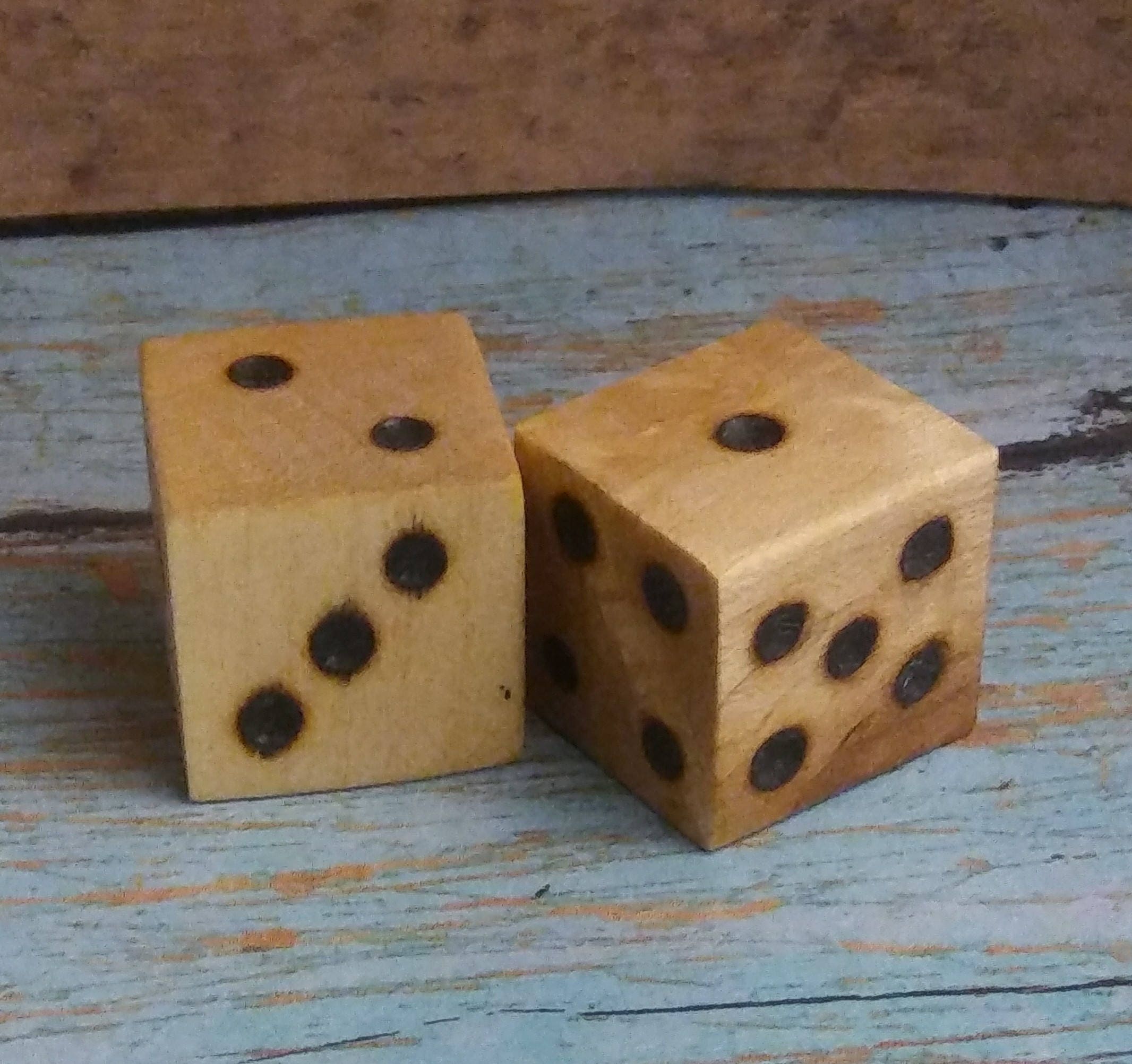 Handmade Wooden Dice in a Pouch
