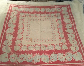 Vintage cotton tablecloth , floral, cotton ,cutter