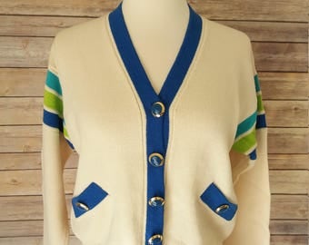 Varsity Style Cardigan Vintage 90's St John Marie Gray Small/Petite Button Down