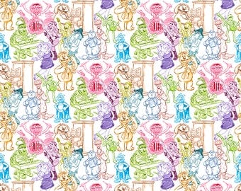 Muppets Fabric Rainbow Sketch Fabric Kermit the Frog Miss Piggy Animal Fozzie Bear Gonzo Scooter From Springs Creative 100% Cotton