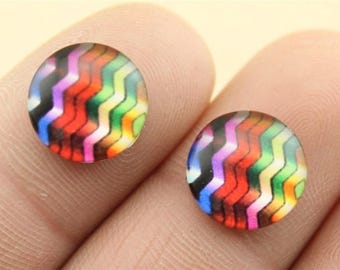 X 2 colorful stripes 12mm Cabochons