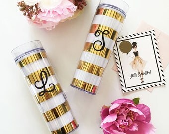 Bold Stripes Gold Monogram Tumblers