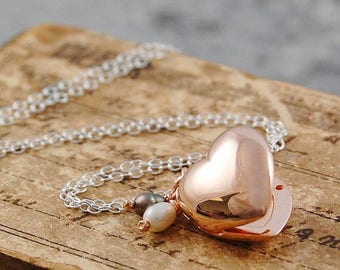 ON SALE NOW Rose Gold Locket, Heart Locket, Rose Gold Heart, Sterling Silver, Photo Locket, Delicate Locket, Locket With Pearls, Locket Pend