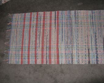 Long hand made woven rag rug colorful