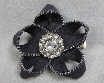 Black Flower Brooch, Zipper Brooch, Black Brooch, Black Pin, Zipper Pin, Zipper Art, Flower Pin, Upcycled, Recycled, Repurposed