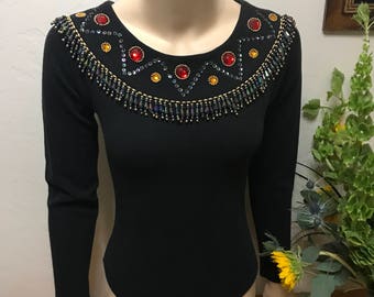 80's Jeweled Bodysuit - Black Jeweled Bodysuit Small