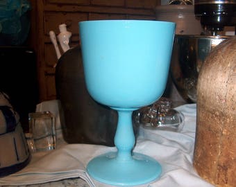 Vintage Blue Glass Compote, Vase, Blue Milk Glass