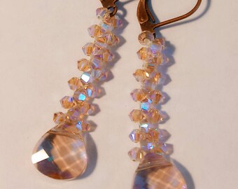 Unicorn Earrings / Drop Earrings / Dangle Earrings / Blush Pink Earrings / Iridescent Earrings / Seed Bead Earrings / Swarovski Earrings
