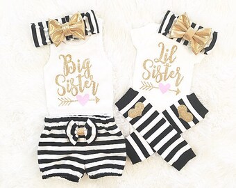 Big Sister shirt Lil' Sister set (shirt and bodysuit only/ accessories are not inluded) Gold Glitter photo prop coming home outfit