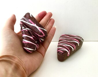 Chocolate Cake Slow Rising Squishy Cake Slice Squishy with Pink and White drizzle Kawaii Squishy - Nerdcake