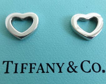 Authentic Tiffany & Co. Sterling Silver 925 Stencil Heart Pierced Earrings