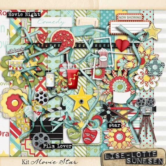 Digital Scrapbook Kit Movie Night Pattern Paper Film