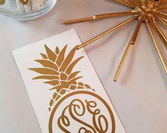 Pineapple Decal; Personalized Vinyl Decal; Name Vinyl Decal; Metallic Name Decal; Gold Name Decal