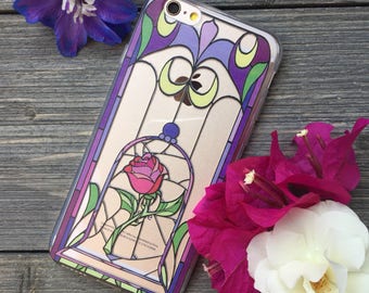 Enchanted Rose Stained Glass iPhone Case, Your choice of Soft Plastic (TPU) or Wood