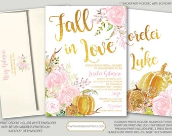 Fall Bridal Shower Invitation // Pumpkin Bridal Shower // Floral // Fall in Love // Pink // Gold // Blush // Watercolor // CARMEL COLLECTION