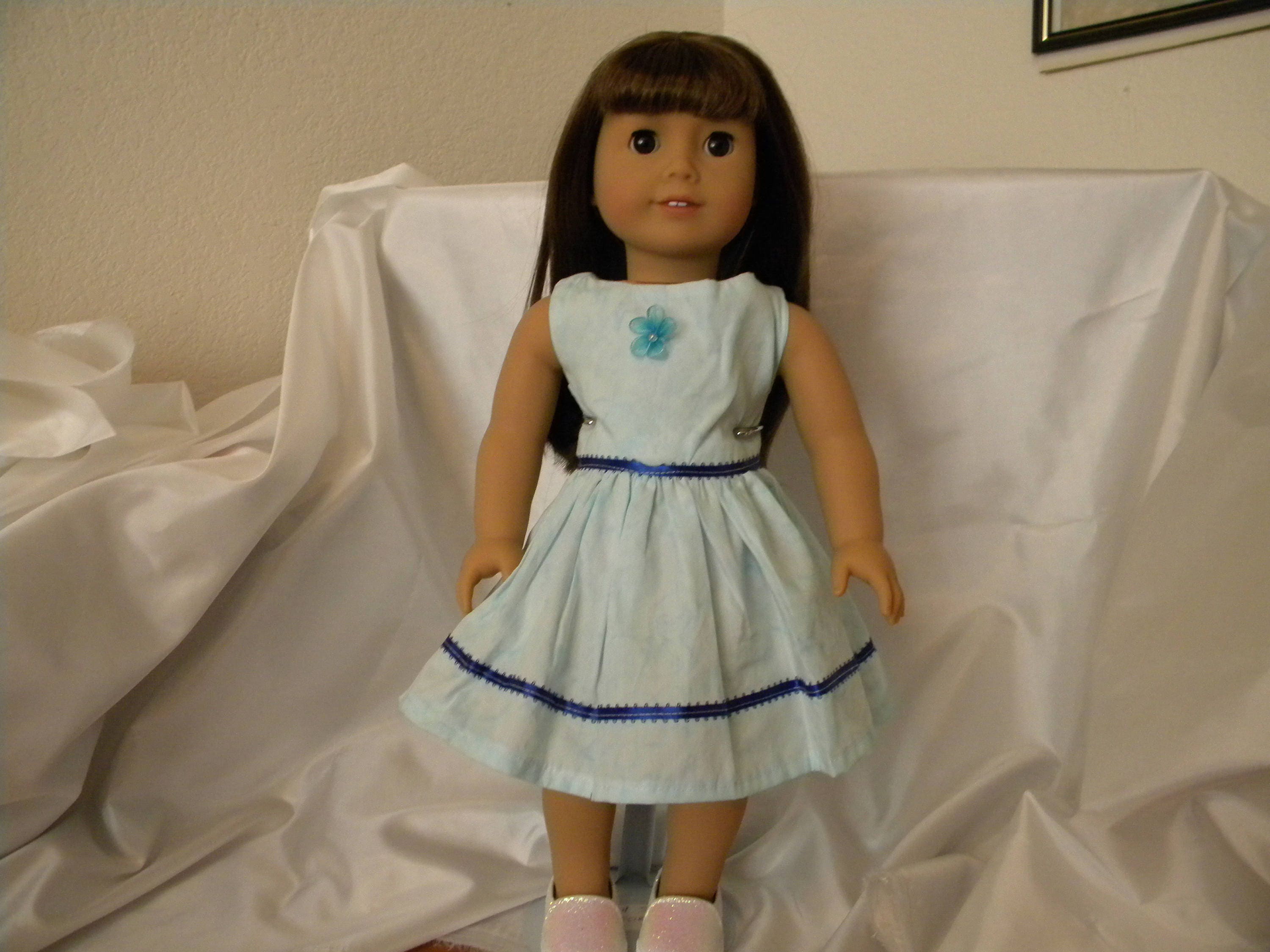 Doll 18 Dress blue with Dark blue ribbon