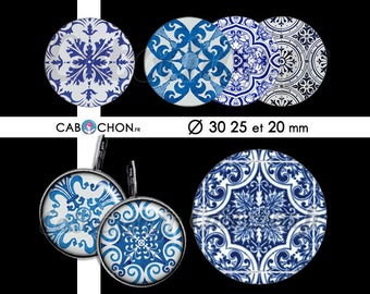 Azulejos • 45 Images Digitales RONDES 30 25 et 20 mm azulejo portugal ceramique lisboa lisbonne porto mosaique motif pattern psychedelique