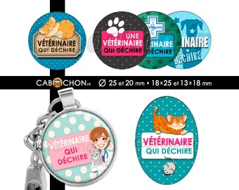 Vétérinaire qui déchire • 60 Images Digitales RONDES 25 et 20 OVALES 18x25 et 13x18 animaux chat chien véto cabinet chaton
