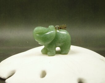 Jade Elephant Pendant/ Carved Jade Elephant Necklace/ Lucky Elephant/ Natural Green Jade