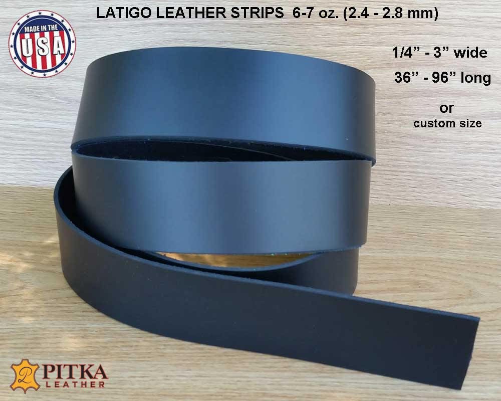 Black Leather Strips Black Latigo Leather 67 oz (2.4 2.8 mm) up to