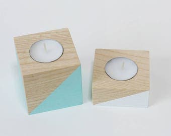 Wooden Candle holders / Set of 2 / Ash wood tealight holders / home decor / tea light / Colourful candle holders