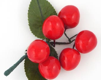 Large Vintage Cherries & Leaves Pin / Brooch