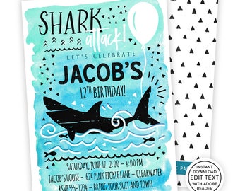 Shark Invitation, Shark Invite, Shark Party, Shark Birthday, Shark Birthday Invitation, Shark Party Invitations, Printable Invitation | 624