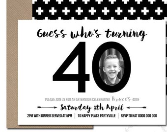 40th Birthday Invitation / Black and White / Milestone Adult Birthday Invitation Photo Simple 30th 40th 50th 60th 70th Invitation PDF JPEG