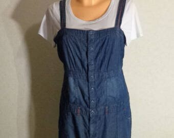 Women Blue Denim Jumper Dress Overall Oversized Large Size