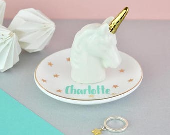 On Sale Unicorn Ring Dish - Unicorn Jewellery Dish - Unicorn - Personalised Dish - Personalised Unicorn - Jewelry Dish - Gold and White
