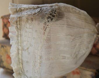 Antique french baby bonnet,silk tulle and embroideries, 1900s