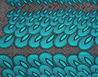 African Fabric / African Sewing Fabric / Vibrant Turquoise Peacock Feathers / African Prints & Designs / African Fabric BY THE YARD