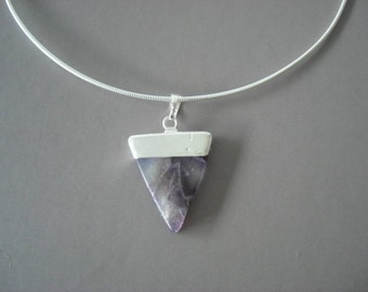 Amethyst pendant and silver plated brass nature jewelry