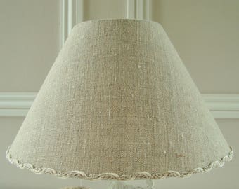 A natural French linen lampshade 16 x 25 cm / 6.2 x 9.8 ins for lamp base handmade in France choice of linen trim