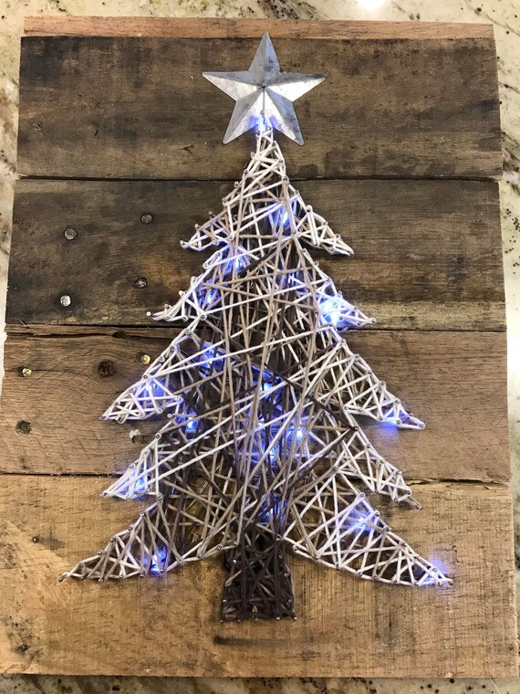 Lighted Christmas Tree String Art Rustic reclaimed wood