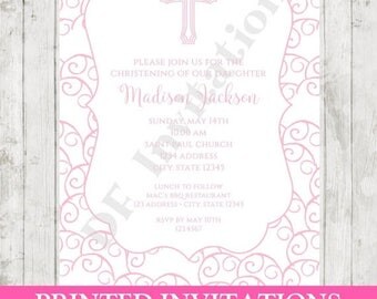 SALE Custom PRINTED Baptism, Christening, First Communion Invitation - Envelope included - by Dancing Frog Invitations