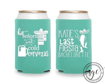 Bachelorette Can Coolers | Personalized Can Coolies | Monogram Beer Sleeves | Can Insulator | Last Fiesta Can Coolers | Made to Order Gifts