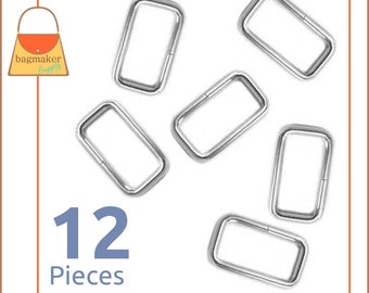 1 Inch Rectangle Wire Loops / Rings, Nickel Finish, 12 Pieces, Purse Handbag Bag Making Hardware Supplies, Rectangular, 1", RNG-AA011