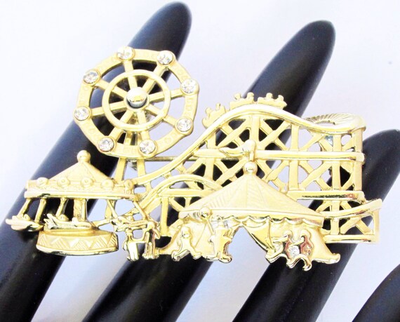 AJC signed whimsical circus / amusement park PIN with REVOLVING Wheel ~fun, vintage costume jewelry