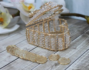 FAST SHIPPING!! Elegant and Sparkling Arras, Arras de Boda, Wedding Coins, Wedding Unity Coins, Arras para boda, Gold Heart Treasurer Chest