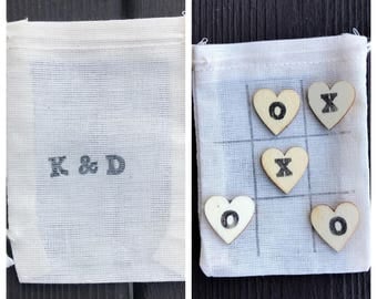 Mini tic tac toe - quiet game - wedding favors - guest gifts - reception game favors - wooden hearts