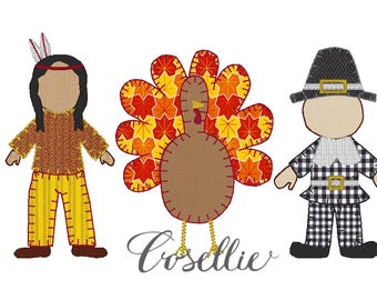 Thanksgiving embroidery design, Fall embroidery design, Vintage stitch Thanksgiving, Pilgrim turkey Indian design, Vintage Thanksgiving