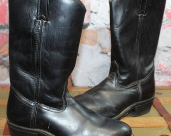 Vintage Unbranded American Motorcycle Boots, Vintage Black Leather Boots, Men's Motorcycle Boots Size 11B Made In USA, Western Leather Boots