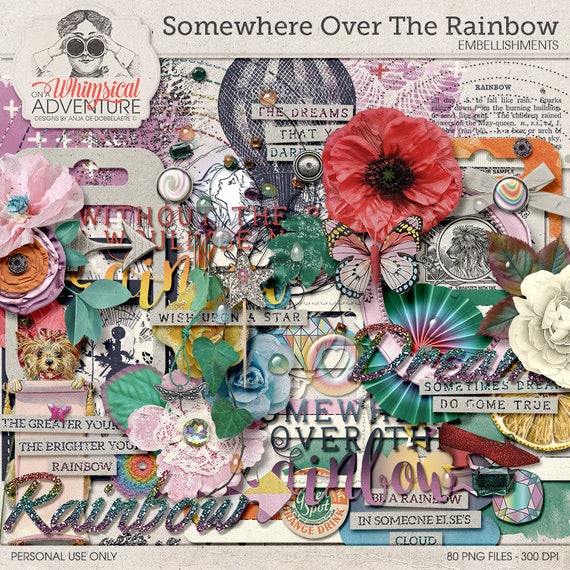 Rainbow digital scrapbooking elements digital download